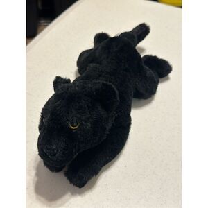 FAO Schwarz Black Adopt A Wild Pal Lying Black Panther Plush Stuffed Animal 15"